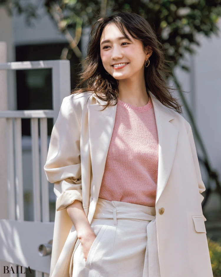 6月23日（月）のコーデ　ホワイトとピンクの組み合わせ