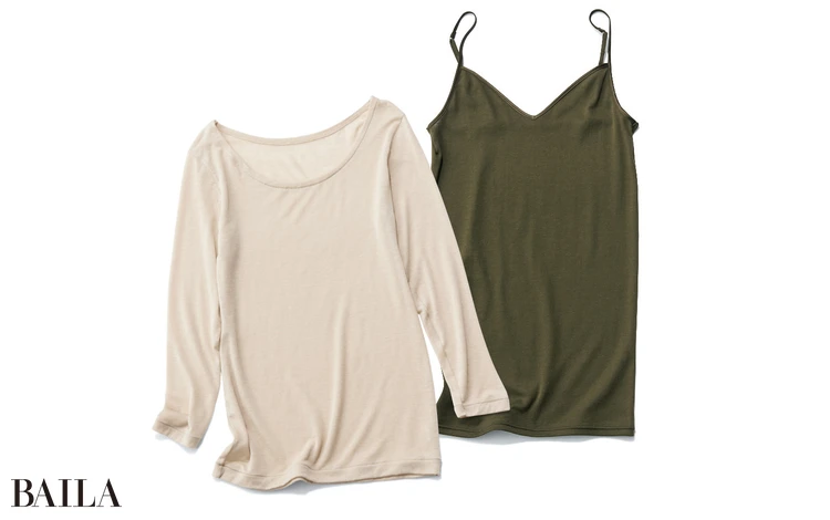 キャミソール（3月発売予定）￥3960〜・8分袖 トップス￥9130〜／ワコール