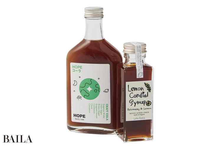 「ほーぷこーら」¥1760/HOPE 「レモンコーディアルシロップ」 100ml ¥460/まちのシューレ963(ロロロッサ)