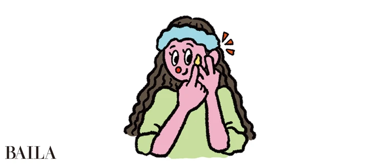 シワをピースで伸ばしながら塗り込む