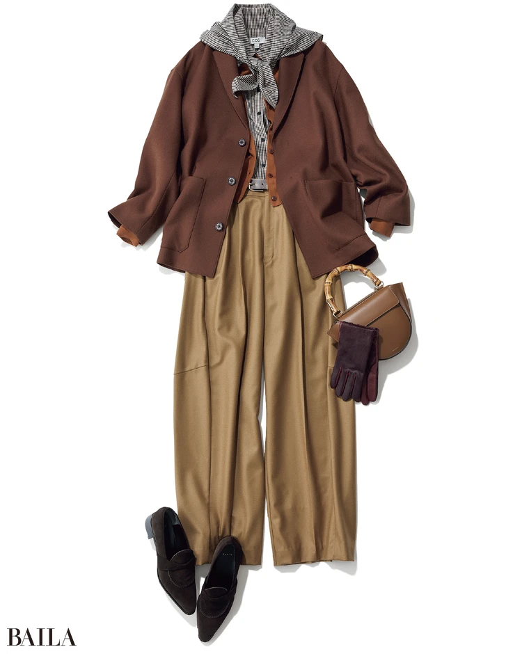 HYKE　フランネル バレルレッグパンツ