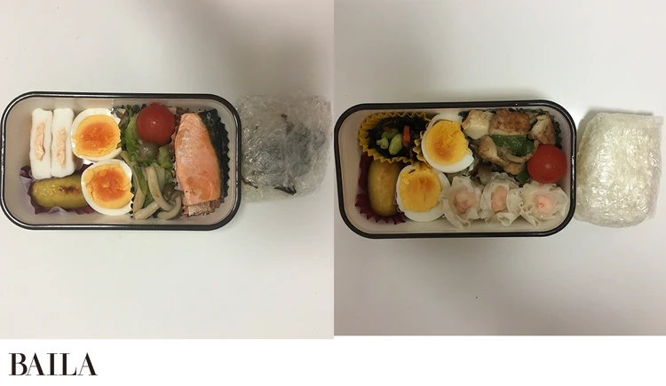 「当時のお弁当です。卵と鮭をよく食べていました。ボディメイクをやっている人たちが“タンパク質がいい”など話していたので、それを真似しました」（山田さん）  