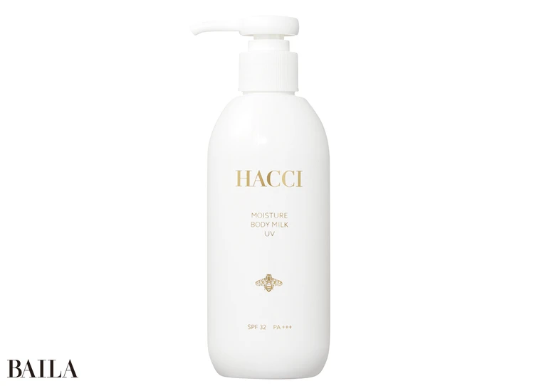 HACCI モイスチャーボディミルクUV SPF32・PA+++ 250ml ¥6820/HACCI