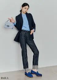 「A.P.C.（アー・ペー・セー）」のノンウォッシュデニム　佐藤晴美さん着用コーディネート