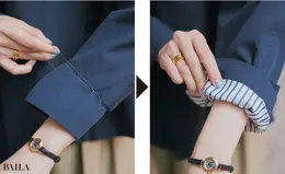 細ゴムを使って袖をまくると ずり落ちず、きれいな抜け感が