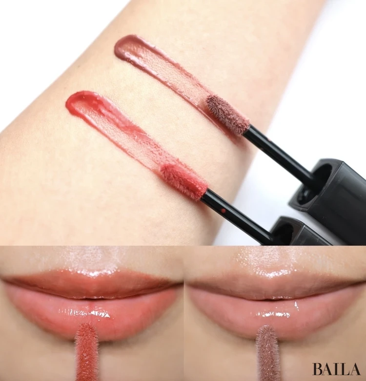 「ケイト リップモンスター クリスタルポッド」から4/25発売の新２色は、左からアプリコットレッドカラーのCP04夢幻ドロップと、モーヴレッドカラーのCP05幽光ローズ