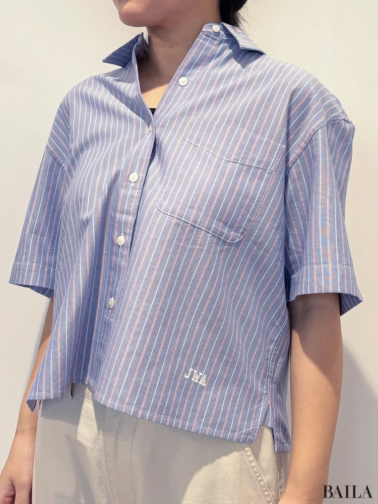オックスフォードシャツ/ストライプ/半袖￥2990