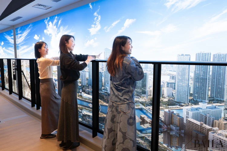 セントラルガーデン月島ザタワー　モデルルーム　バルコニー　隅田川を見下ろす絶景
