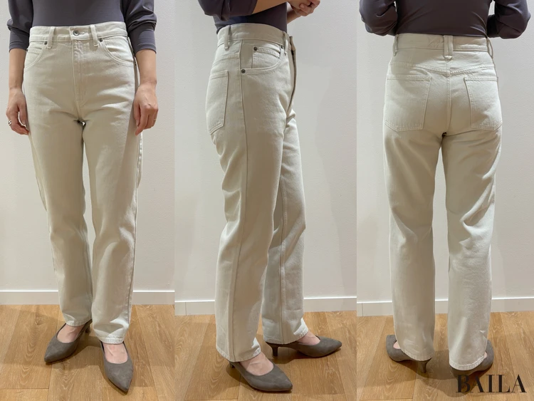 エアリズムボディスーツ￥2990・ハイライズレギュラージーンズ￥4990・コットンブレンドショートブルゾン￥5990／Uniqlo U（ユニクロ）