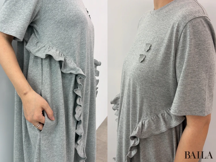 1枚で完成する立体シルエット「フリルTワンピース」￥3990