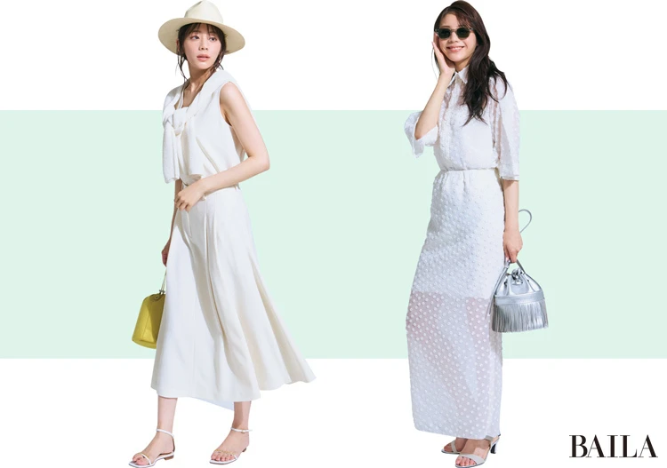 【秒でサマ見えする夏向きスカートセットアップ】細見え必至！洒落感抜群セットアップのホワイトコーデ