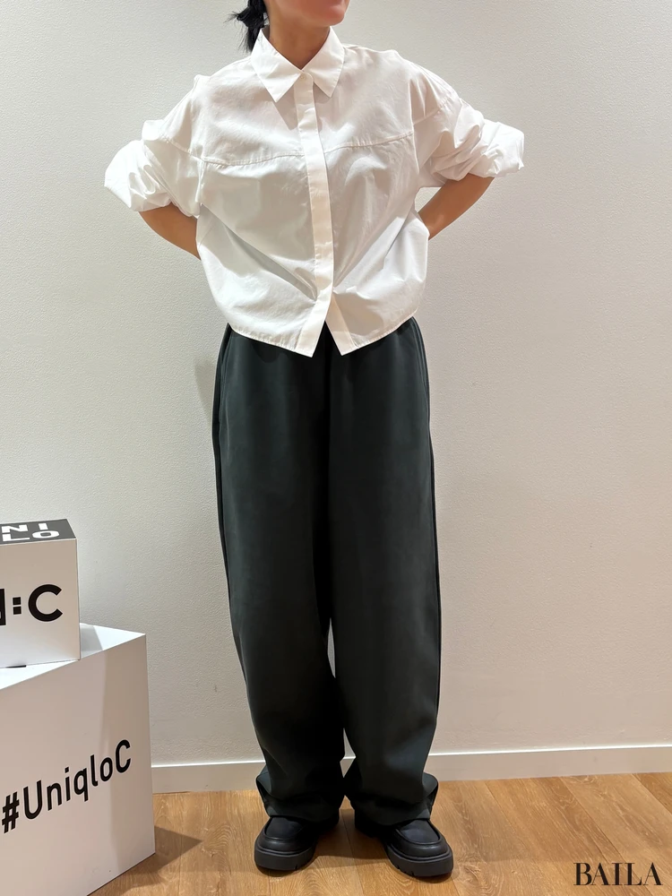 「コットンコクーンシャツ」×「スウェットワイドパンツ」