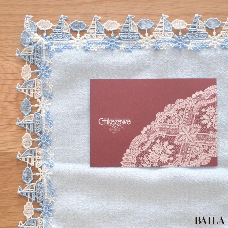 近沢レース店 元町本店限定「マリーン」のハンカチとショップカード