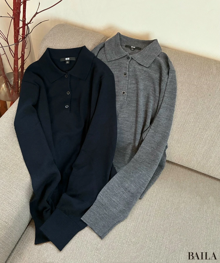 ユニクロの「メリノポロセーター」をネイビー・グレーの2色買い