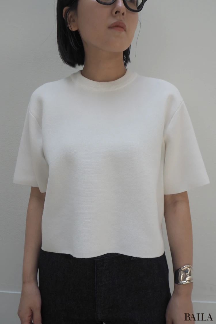 「ウォッシャブルミラノリブセーター」アップ