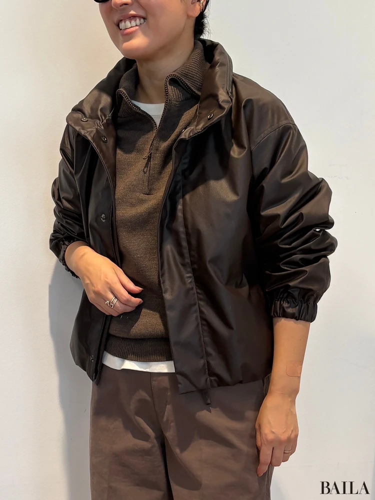 「コーティングショートブルゾン」ダークブラウン Mサイズ 162cm 正面