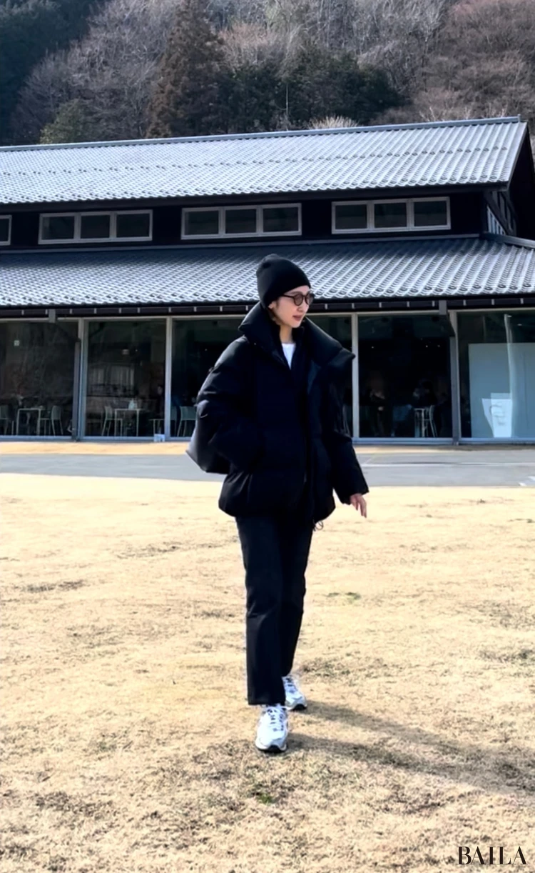 ＋Jダウンを使用した30代女性綺麗めカジュアルコーデ