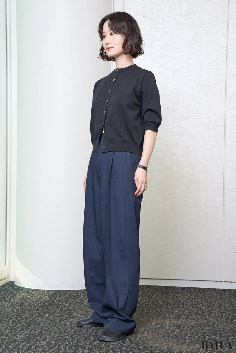 UNIQLO「タックワイドパンツ/ストライプ/丈長め」¥3990