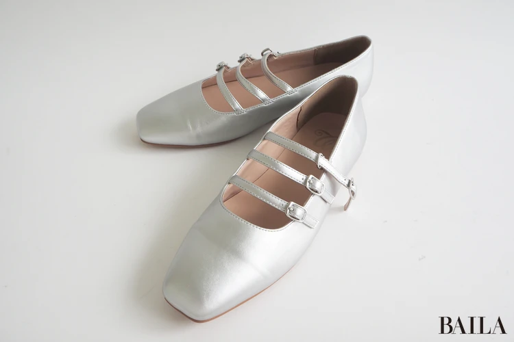 ワシントン靴店 トリプルストラップフラットシューズ W ¥16500 シルバー 23.0cm 162cm