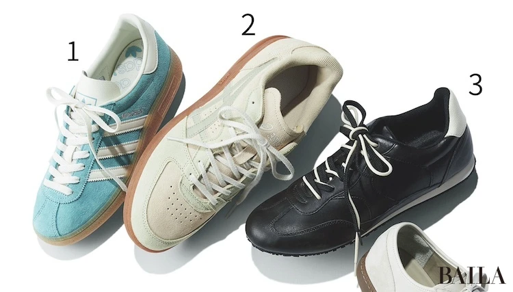 今っぽい洒落感を高める細身薄底スニーカー