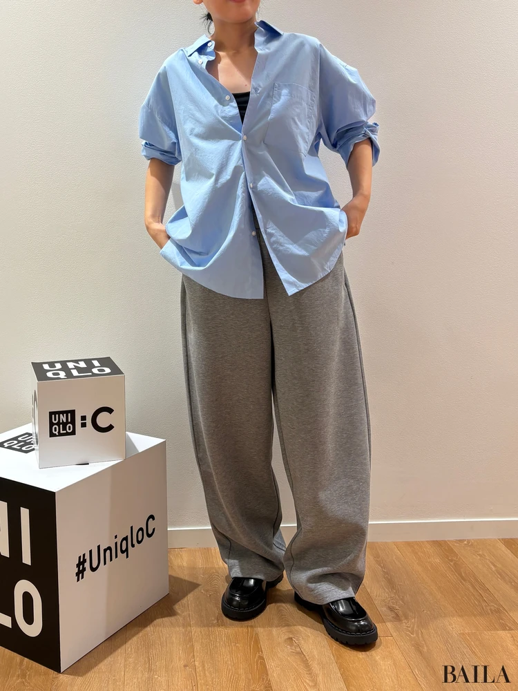 「ブロードオーバーサイズシャツ」×「スウェットワイドパンツ」
