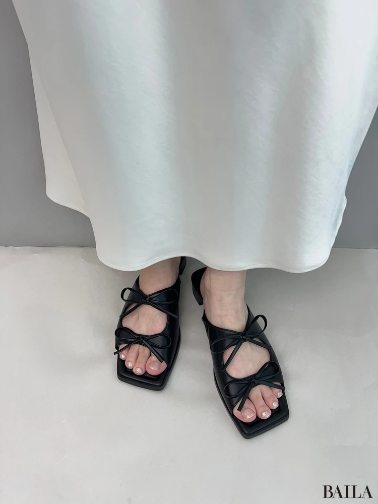 リボンヒールミュール　黒　試着　ジーユー