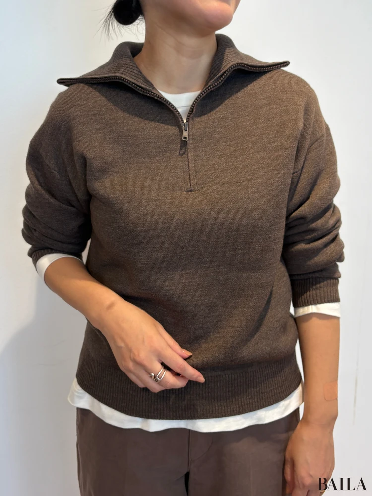 「ダブルフェイスハーフジップセーター」「スーピマコットンT/長袖」162cm 正面