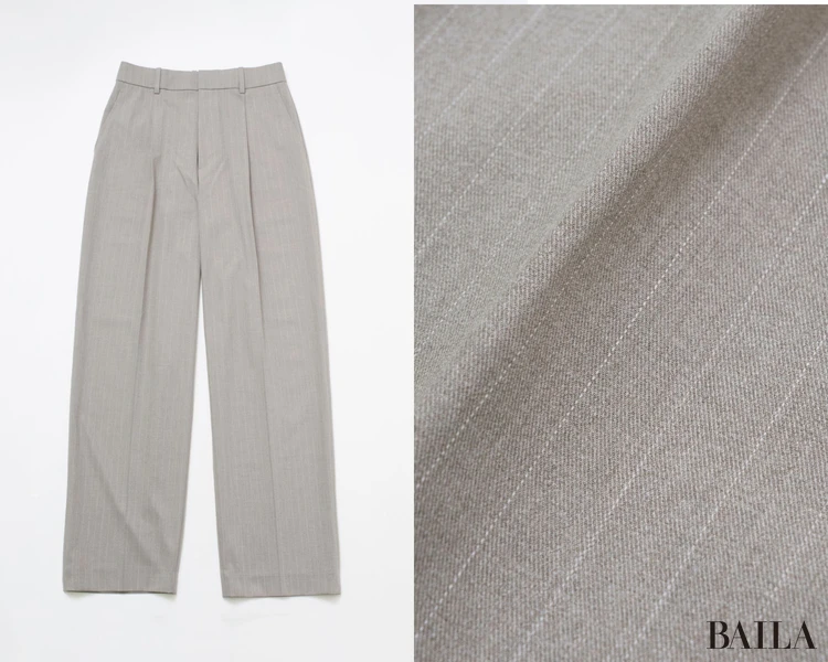 UNIQLO「タックワイドパンツ/ストライプ/丈長め」¥3990　カラバリ