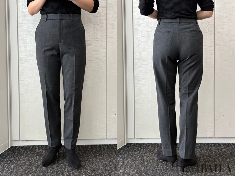 身長162cm ユニクロ ニット 正面 「ウォームスマートパンツ」ダークグレー Mサイズ ¥4990