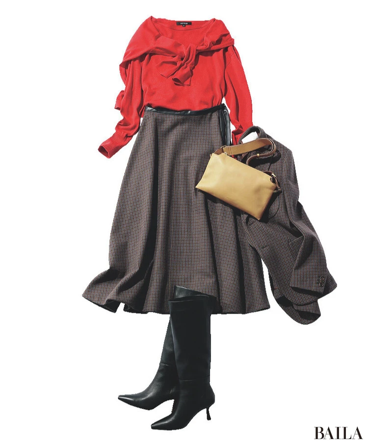 ロングブーツ×スカートコーデ