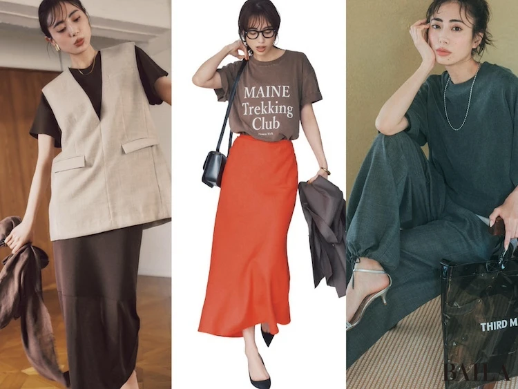 【30代 晩夏のTシャツコーデ5選】ダークトーンカラーのTシャツでほんのり秋めくTシャツスタイルに