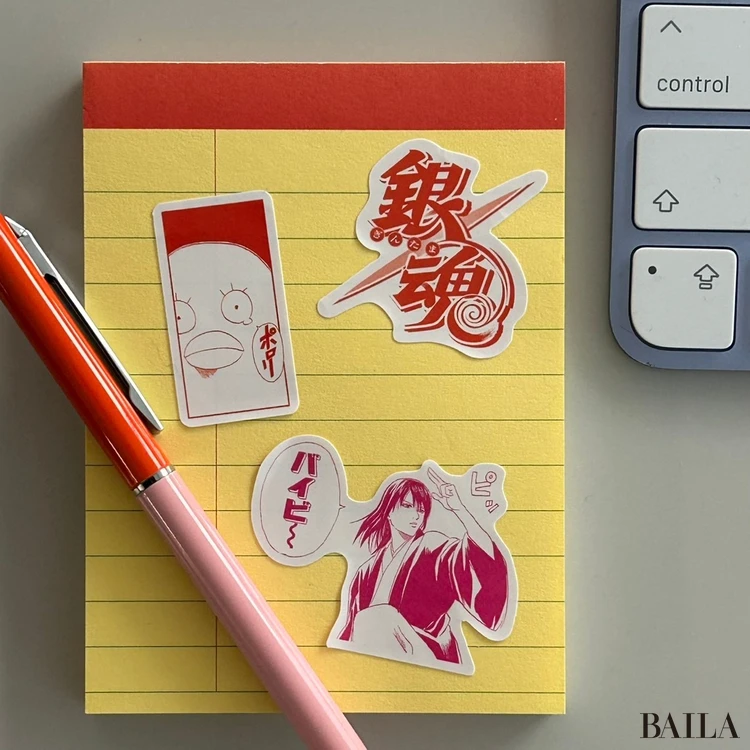 BAILA2・3月合併号の付録『銀魂　ステッカー』メモ帳に貼った様子