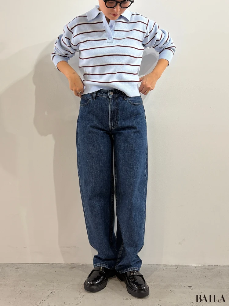 スムースコットンポロセーター（￥3990）／ユニクロ バギージーンズ（￥4990）／UNIQLO and JW ANDERSON