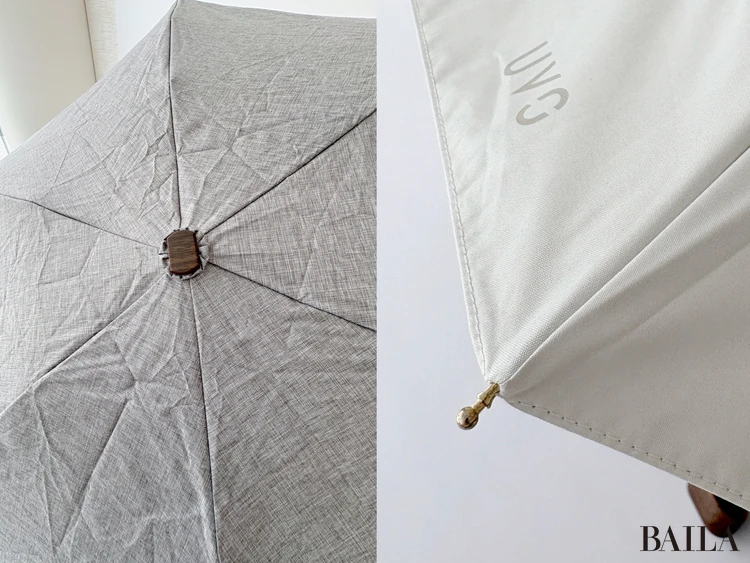 UVOウーボ日傘　5段折りたたみ傘　切り継ぎ　石突、露先ディテール
