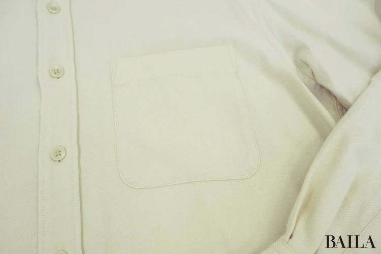 身長162cm ユニクロ フランネルシャツー オフホワイト Lサイズ 正面　ポケット