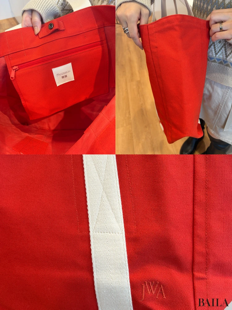 「キャンバストートバッグ」レッド ユニクロ JW ANDERSON