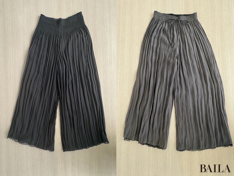 割繊×シフォン プリーツパンツの「細部」に注目！