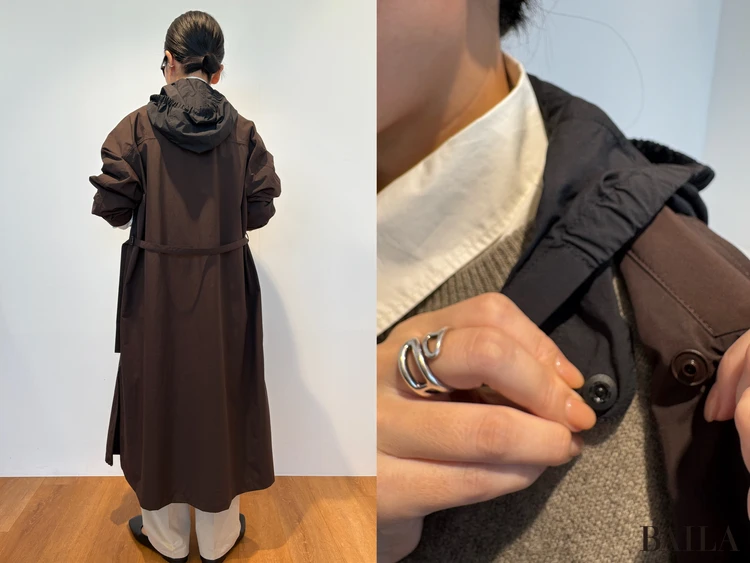 「ステンカラーロングコート」ダーウブラウン Mサイズ 背面 フード 収納 ユニクロユー