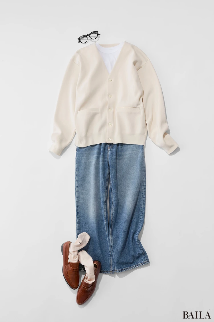 ヘリーハンセン「R.M.C ロイヤルミランリブカーディガン」物コーデ