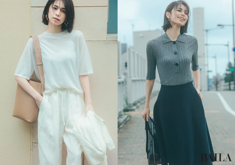 【今、Tシャツ代わりにサマーニットがいい】お仕事コーデにはきれい見えするニットTやポロニットが大活躍!