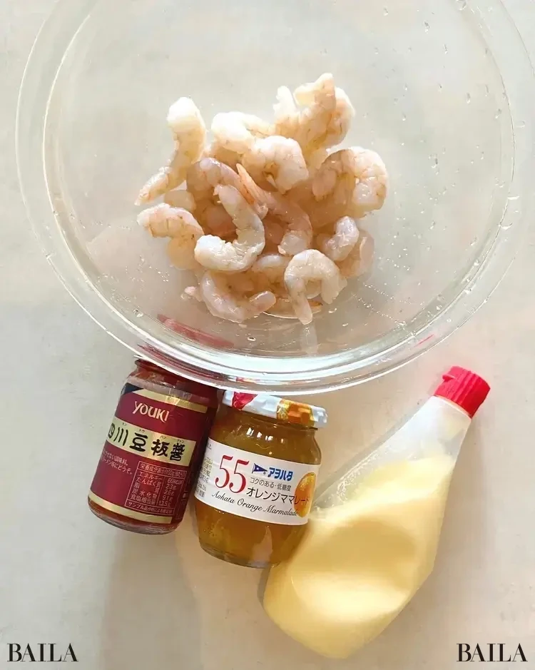 オレンジマーマレード風味のピリ辛エビマヨ 材料