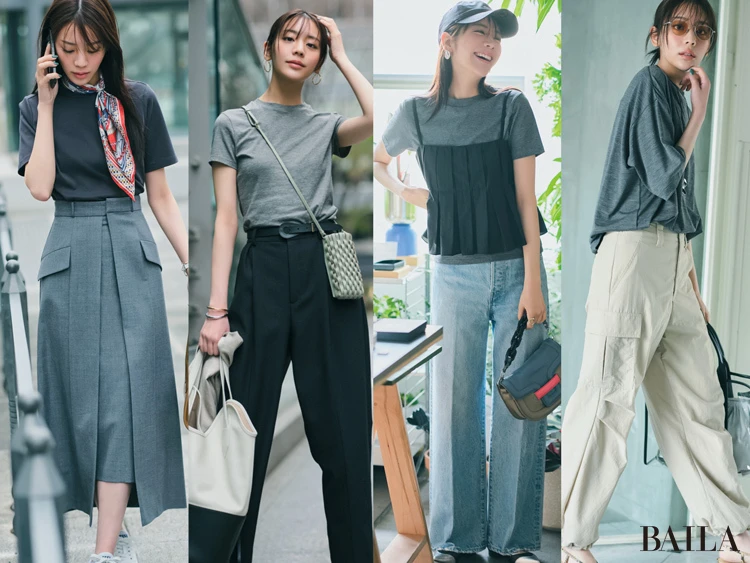【Tシャツを買い足すならグレーかベージュ】辛め派ボトムにマッチ!グレーTシャツコーデ4選