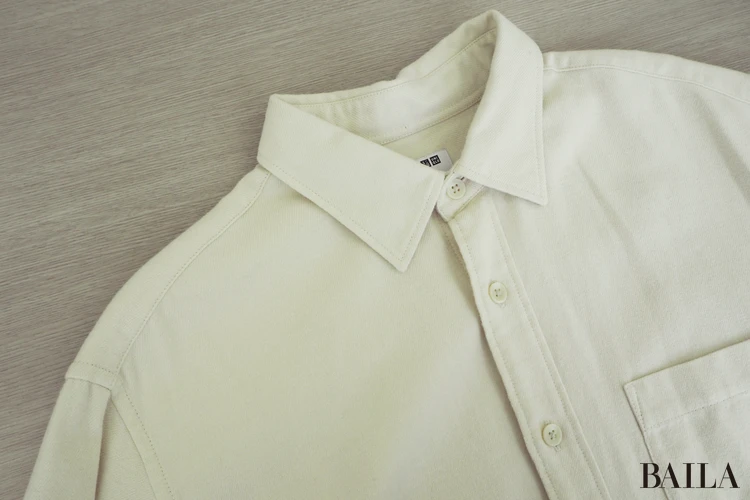 身長162cm ユニクロ フランネルシャツー オフホワイト Lサイズ 襟アップ