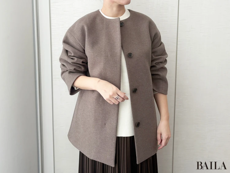 青山商事　スーツスクエア　CHANTOWA ウールライクノーカラーコート　￥21890　ブラウン　サイズ38　162cm