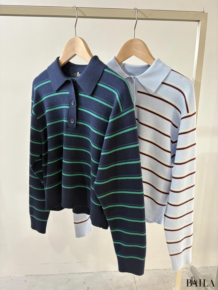 スムースコットンポロセーター（￥3990）／ユニクロ　ボーダー　カラバリ