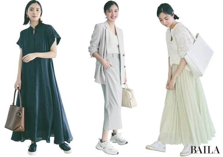 浮いて見えない! 通勤スカート×旬スニーカーコーデ3選【きれいめコーデとスニーカーの正解バランス】