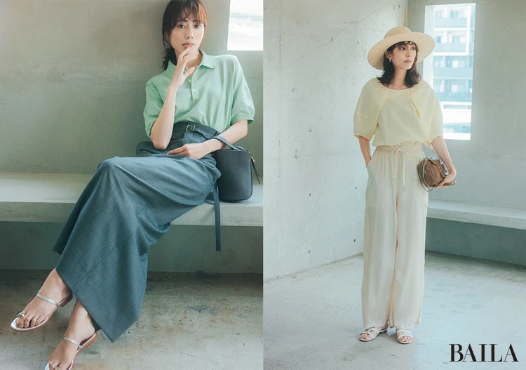 【この夏、Tシャツ以外は遊び色が正解】まろやか淡色トップスはベーシック色でなじませて大人っぽく上品に