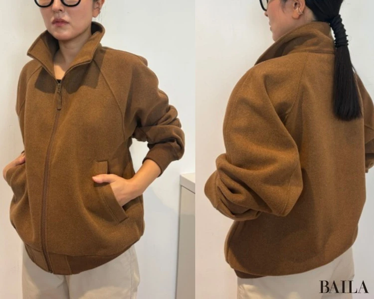 ブラッシュドフルジップブルゾン￥5990・チノワイドパンツ￥4990／ユニクロ ユー（ユニクロ）