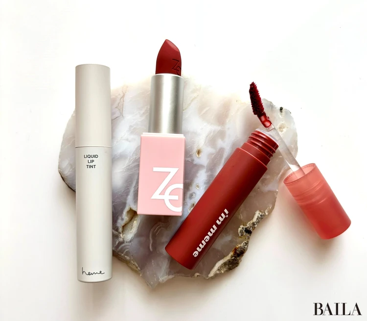 (左から)heme（ヒーミー）リップ　ZA（ジーエー）リップスティック　I'm MEME（アイムミミ）リップティント