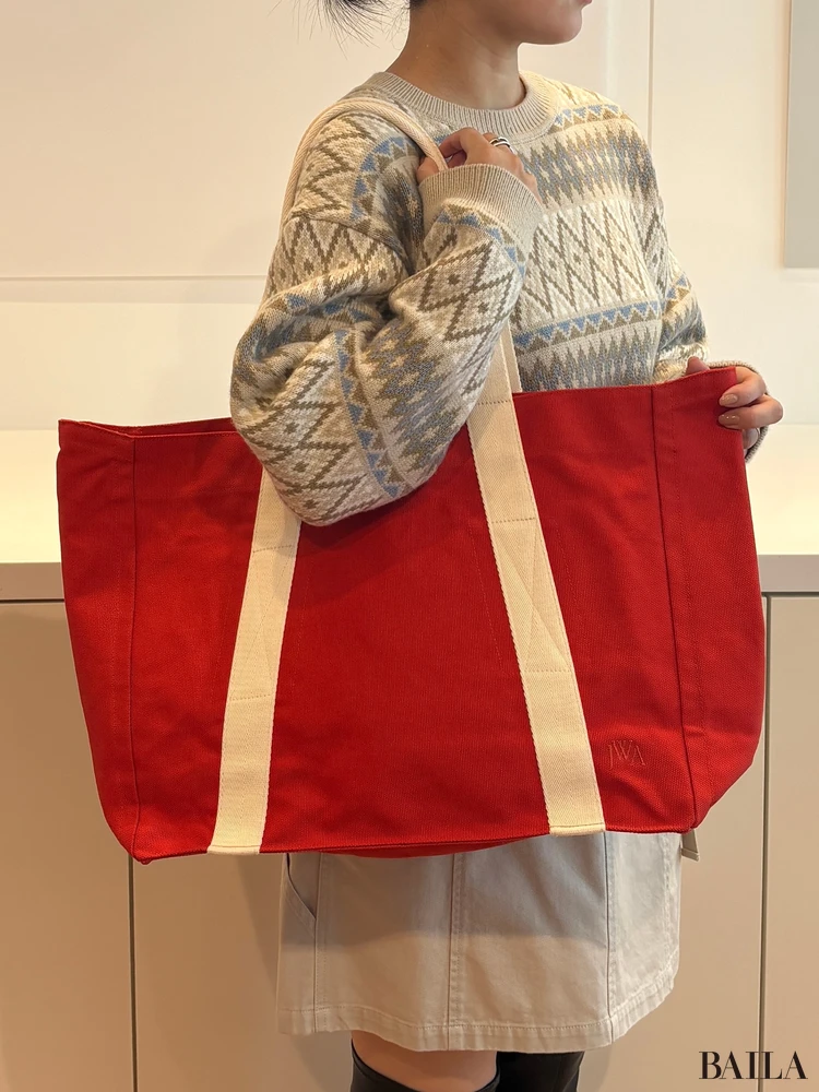 「キャンバストートバッグ」レッド ユニクロ JW ANDERSON